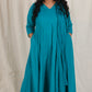 Meher -3 pc - Peacock Green - Cotton Anarkali set + mul dupatta