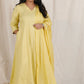 Meher -3 pc - Yellow - Cotton Anarkali set + mul dupatta