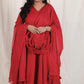 Meher -3 pc - Maroon - Cotton Anarkali set + mul dupatta