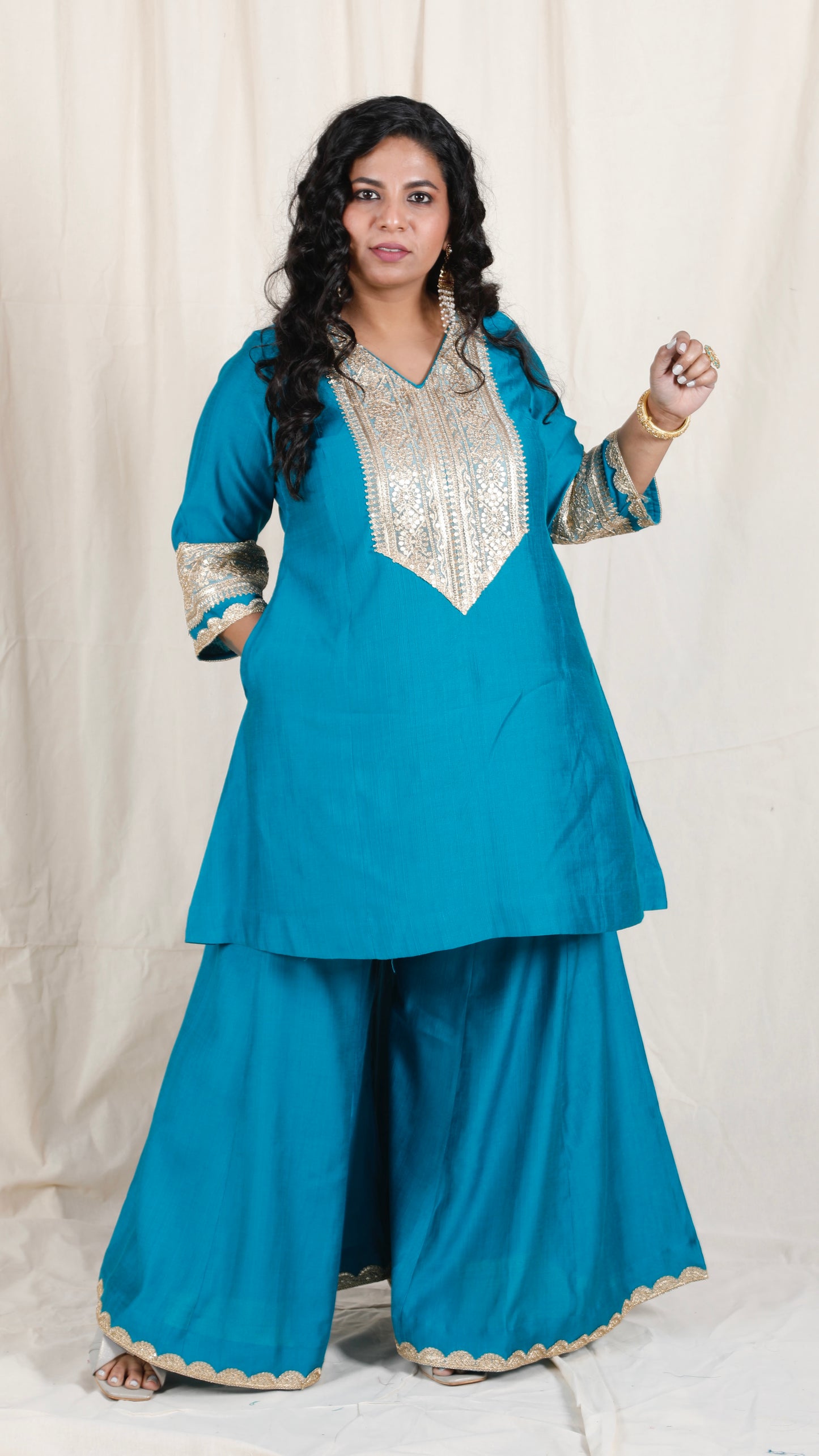 Shanaya - 3 pc set - BLUE - Crape silk + Zari Dupatta