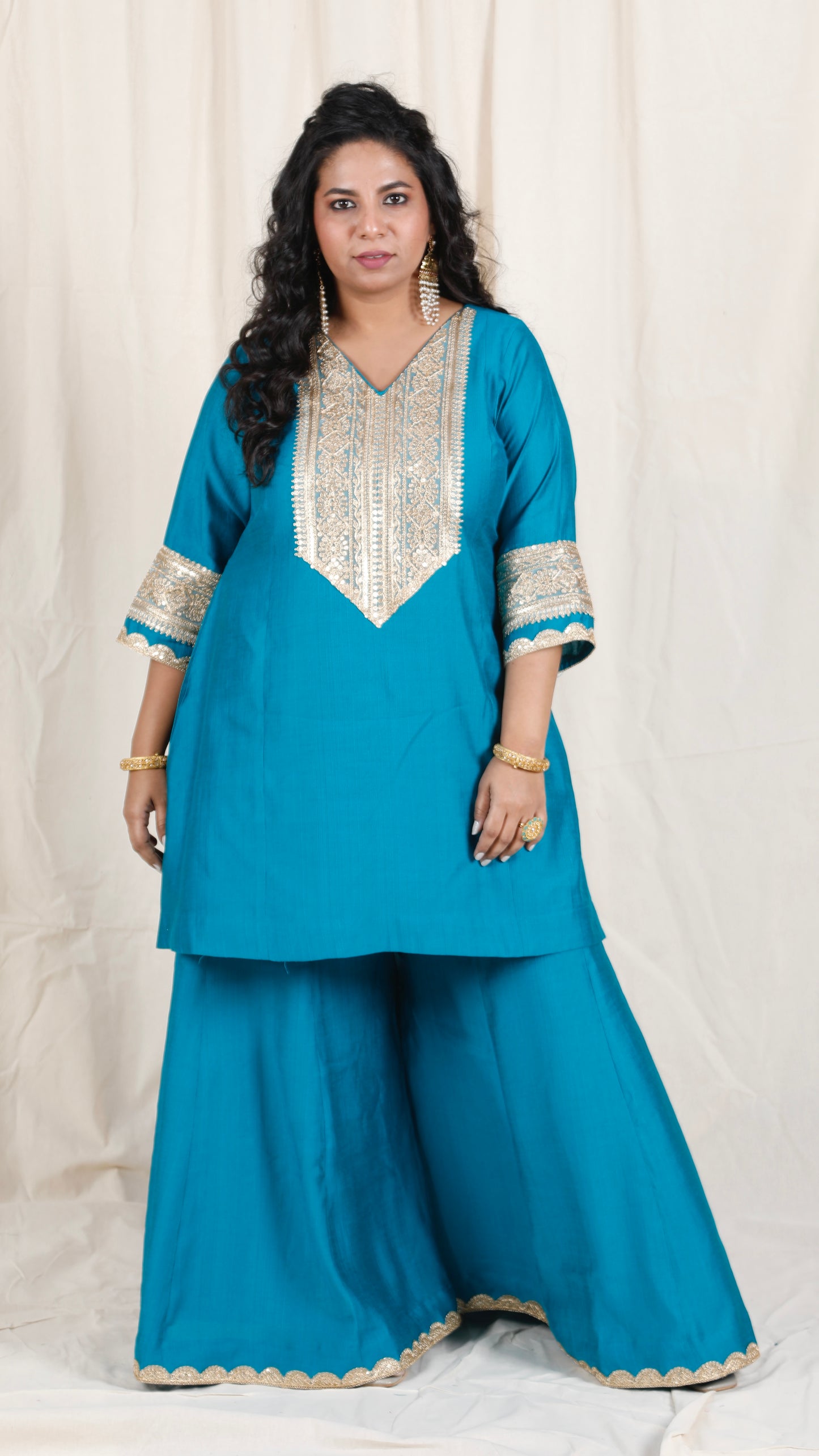 Shanaya - 3 pc set - BLUE - Crape silk + Zari Dupatta