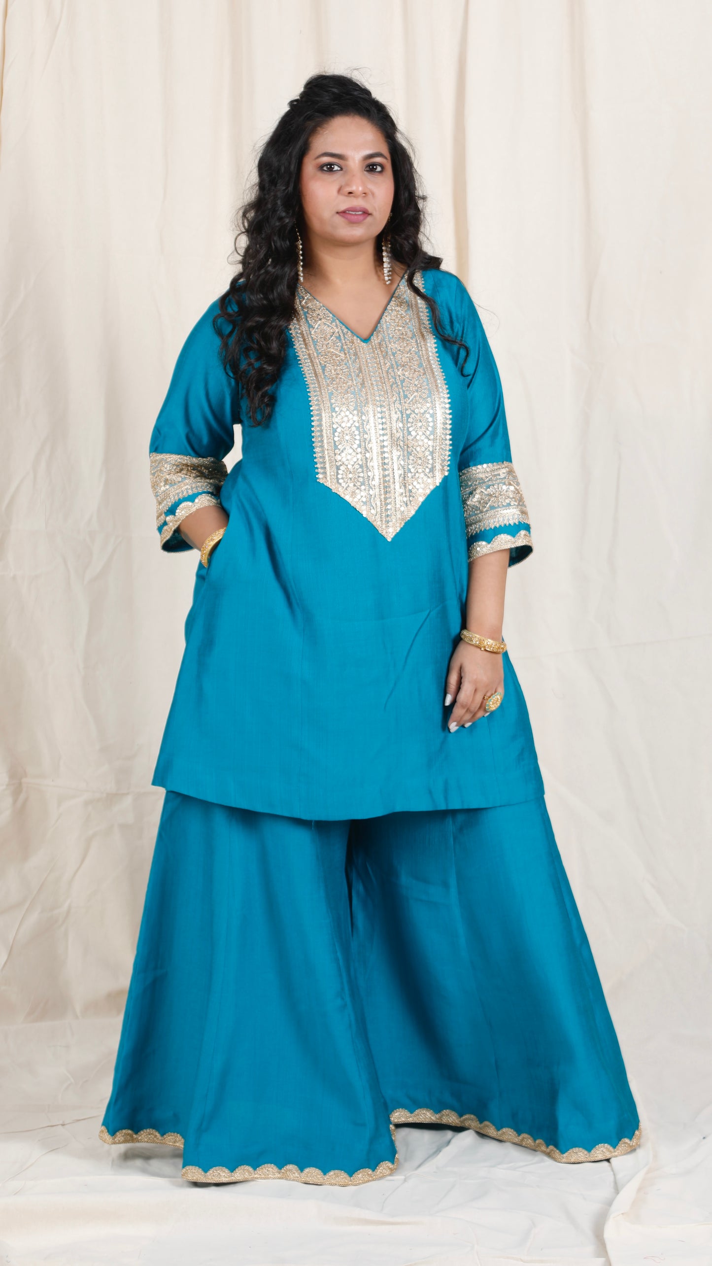 Shanaya - 3 pc set - BLUE - Crape silk + Zari Dupatta