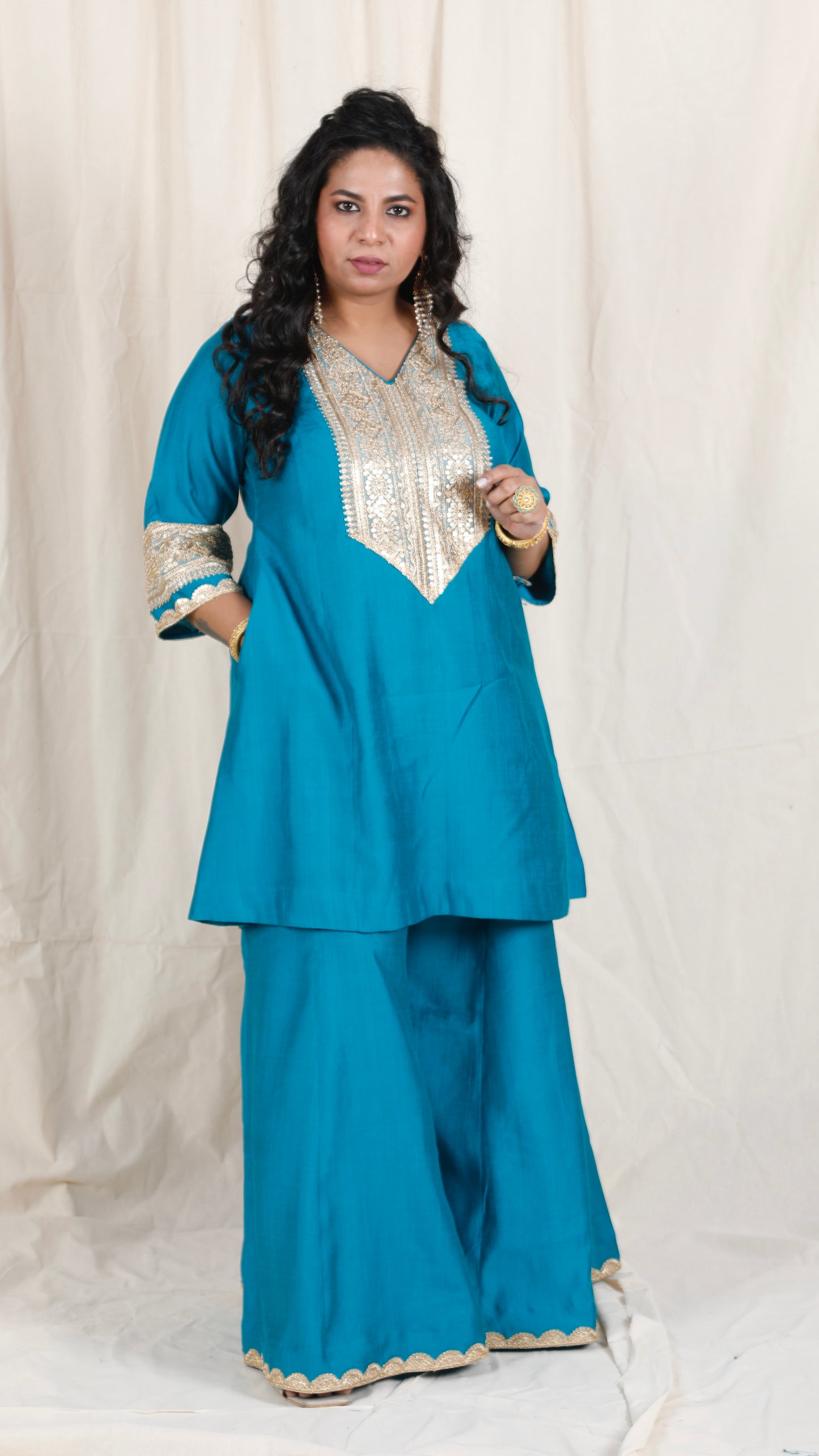 Shanaya - 3 pc set - BLUE - Crape silk + Zari Dupatta