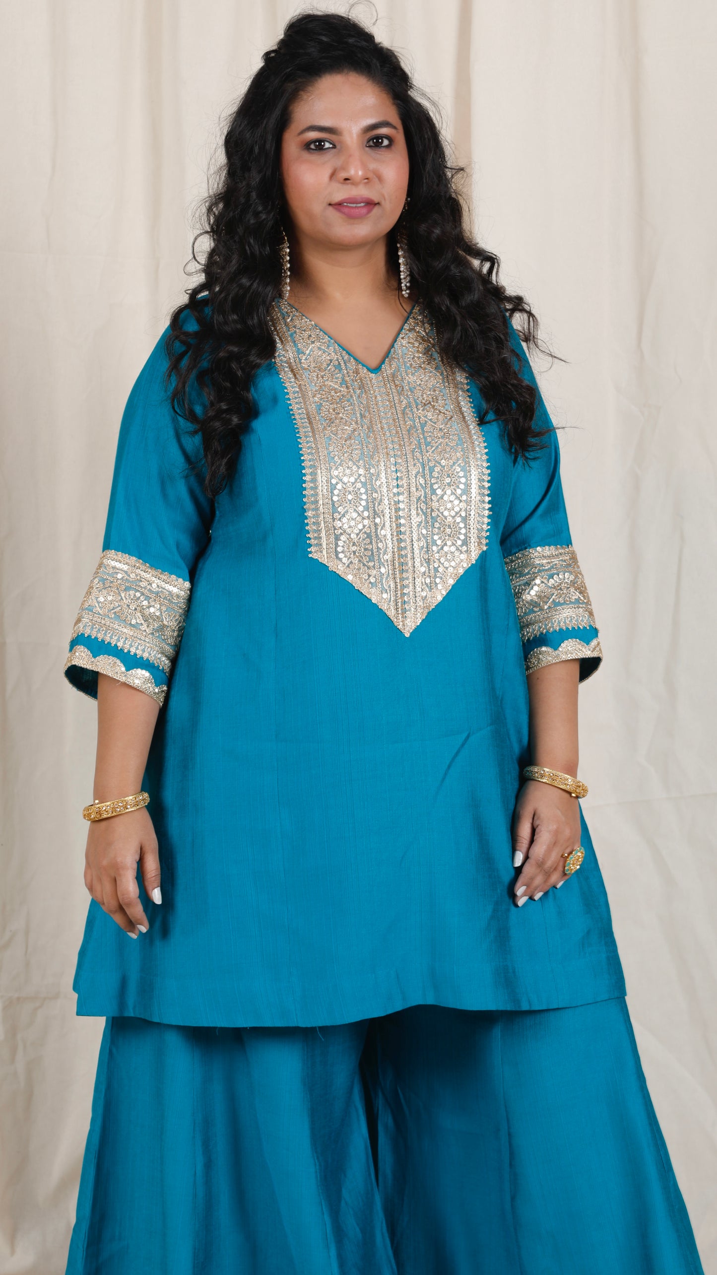 Shanaya - 3 pc set - BLUE - Crape silk + Zari Dupatta