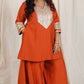 Shanaya - 3 pc set - RUST - Crape silk + Zari Dupatta