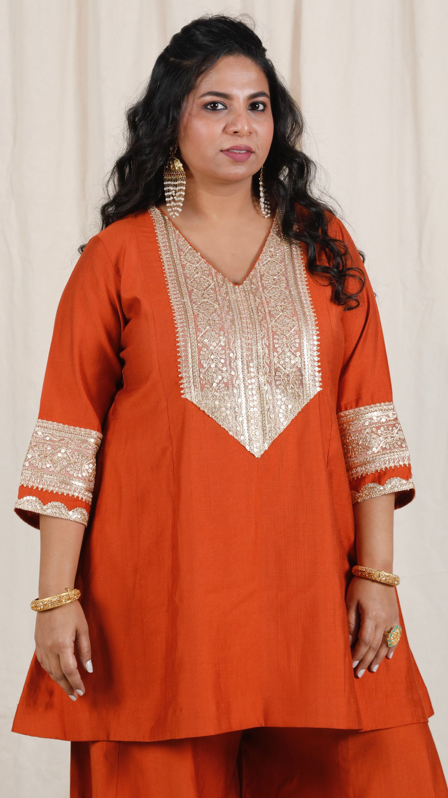Shanaya - 3 pc set - RUST - Crape silk + Zari Dupatta