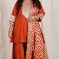 Shanaya - 3 pc set - RUST - Crape silk + Zari Dupatta