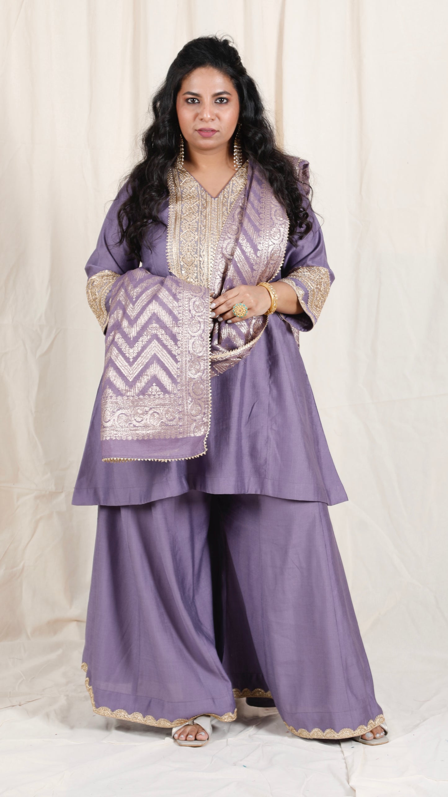 Shanaya - 3 pc set - PURPLE - Crape silk + Zari Dupatta