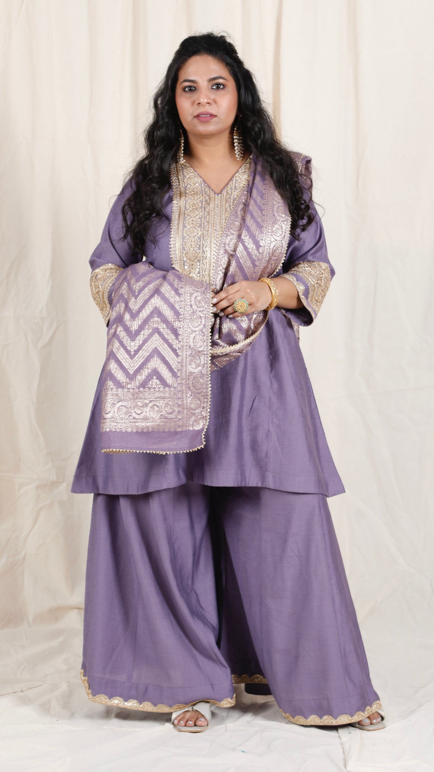 Shanaya - 3 pc set - PURPLE - Crape silk + Zari Dupatta