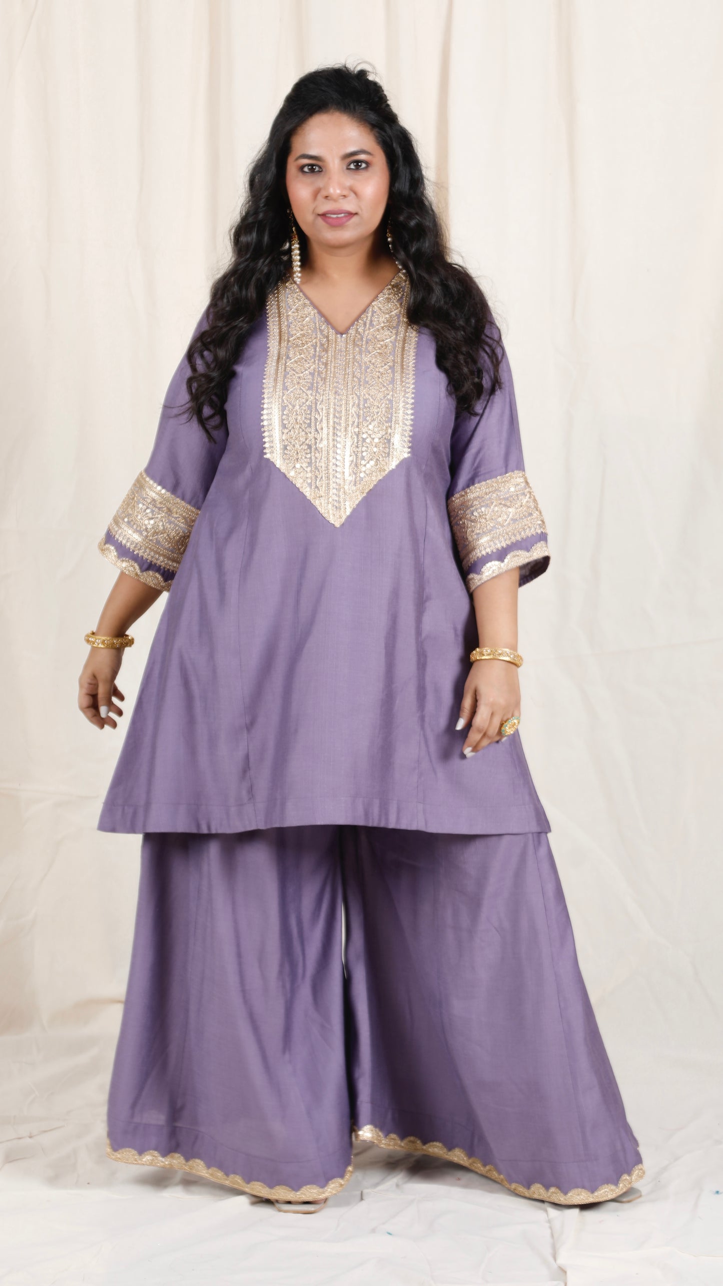 Shanaya - 3 pc set - PURPLE - Crape silk + Zari Dupatta