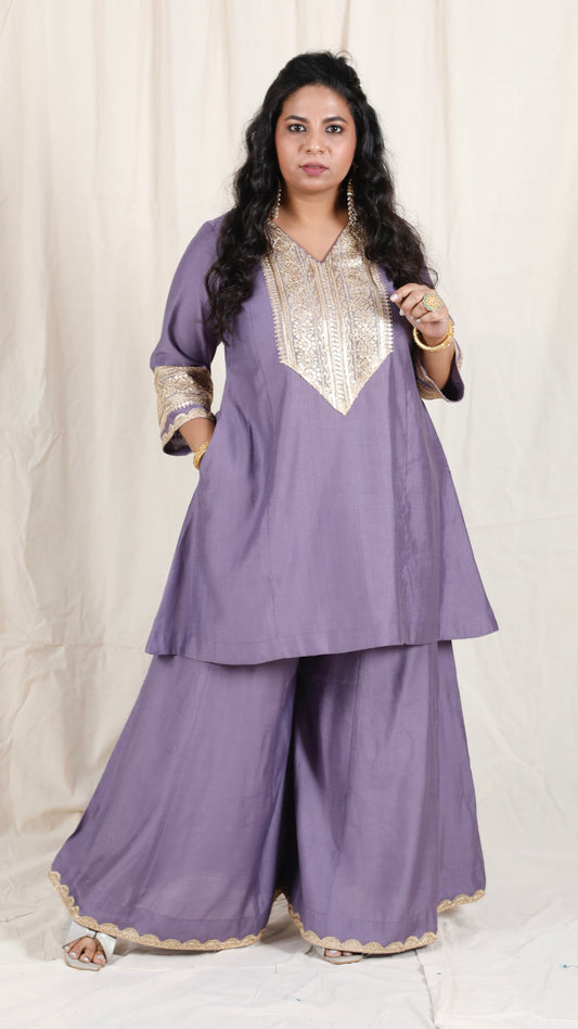 Shanaya - 3 pc set - PURPLE - Crape silk + Zari Dupatta