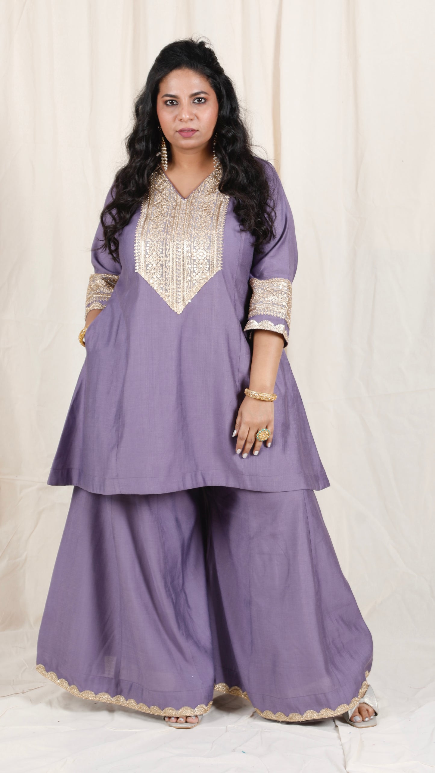 Shanaya - 3 pc set - PURPLE - Crape silk + Zari Dupatta