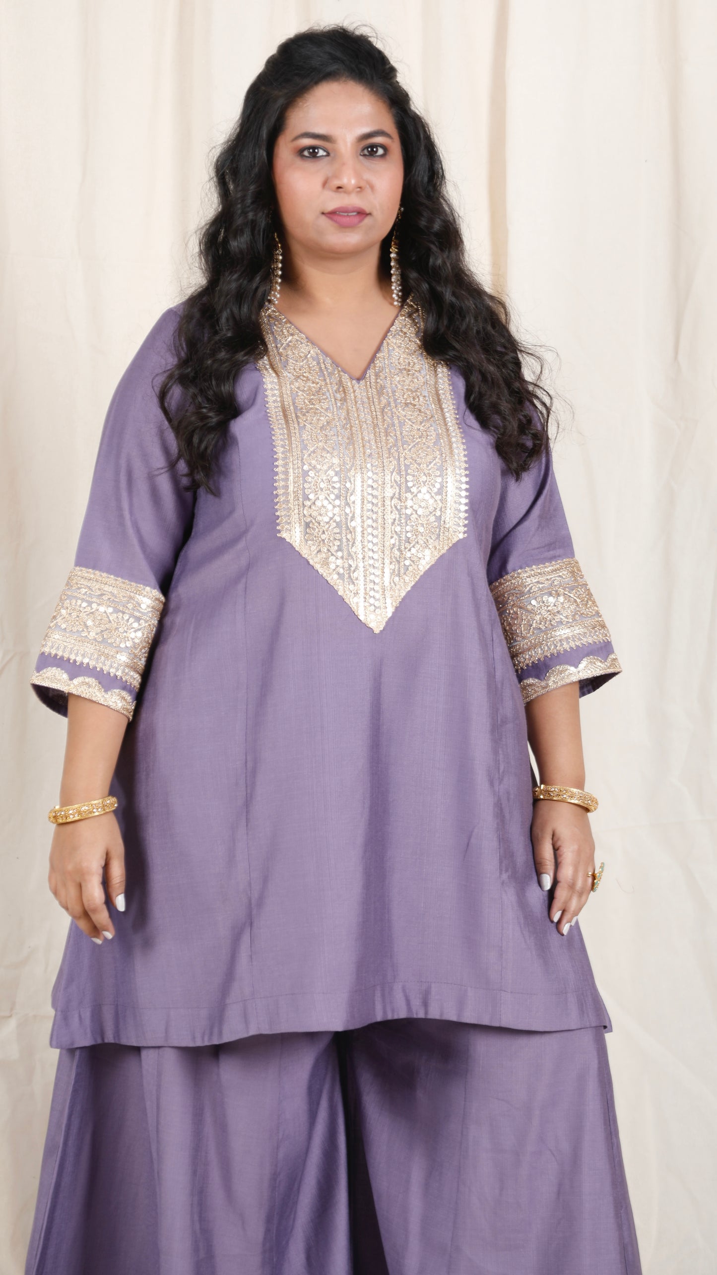 Shanaya - 3 pc set - PURPLE - Crape silk + Zari Dupatta