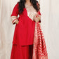 Shanaya - 3 pc set - RED - Crape silk + Zari Dupatta