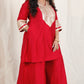 Shanaya - 3 pc set - RED - Crape silk + Zari Dupatta