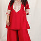 Shanaya - 3 pc set - RED - Crape silk + Zari Dupatta