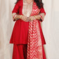 Shanaya - 3 pc set - RED - Crape silk + Zari Dupatta