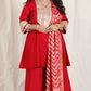 Shanaya - 3 pc set - RED - Crape silk + Zari Dupatta
