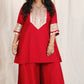 Shanaya - 3 pc set - RED - Crape silk + Zari Dupatta