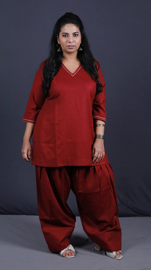 Rose - Farshi Shalwar set - Soft cotton - Deep Maroon