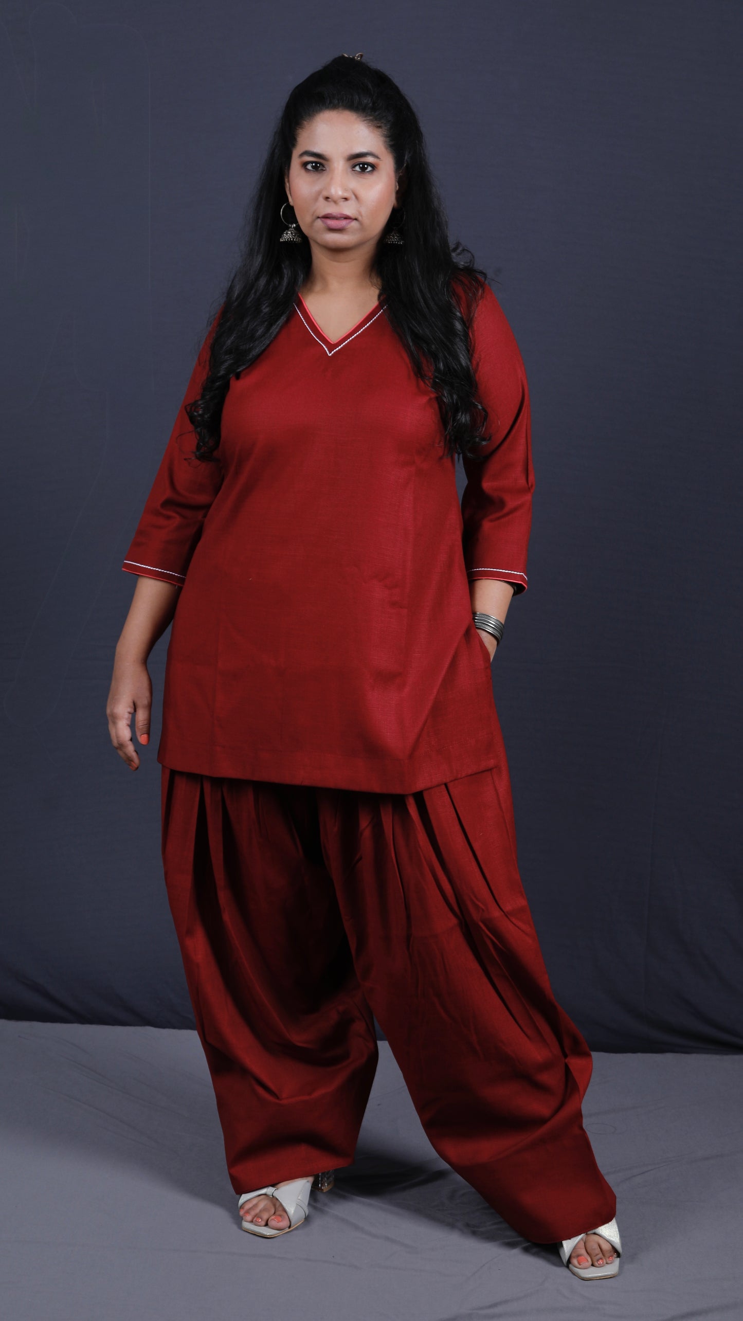 Rose - Farshi Shalwar set - Soft cotton - Deep Maroon