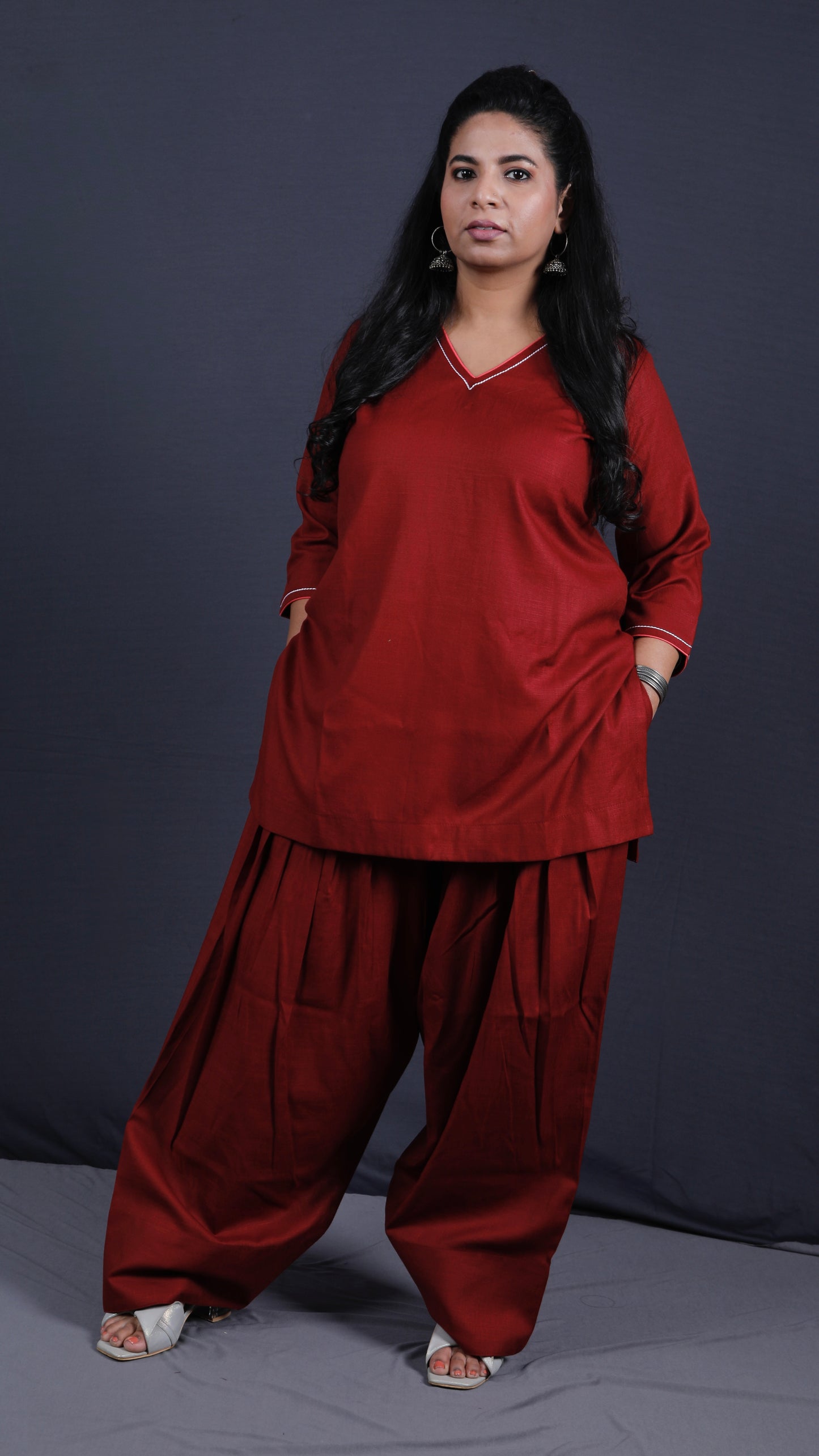Rose - Farshi Shalwar set - Soft cotton - Deep Maroon