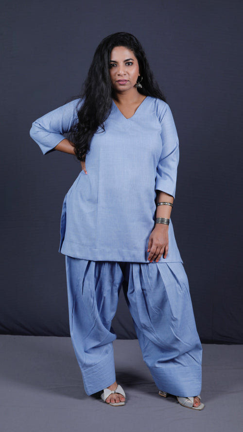Rose - Farshi Shalwar set - Soft cotton - Blue
