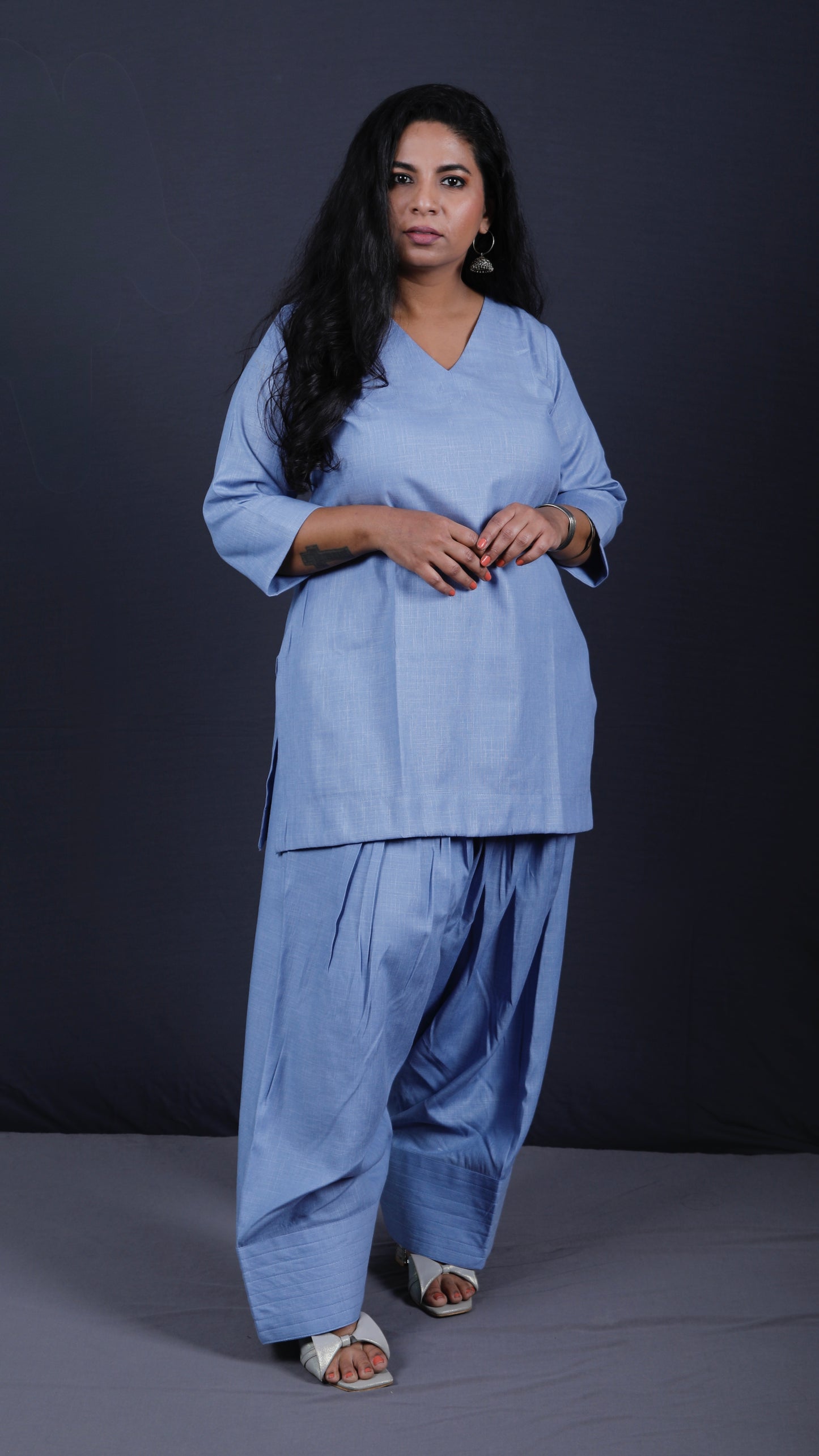 Rose - Farshi Shalwar set - Soft cotton - Blue