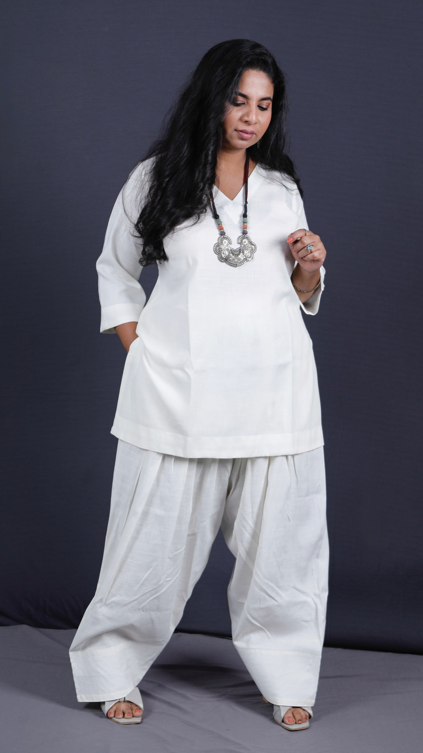 Rose - Farshi Shalwar set - Soft cotton - OFF WHITE