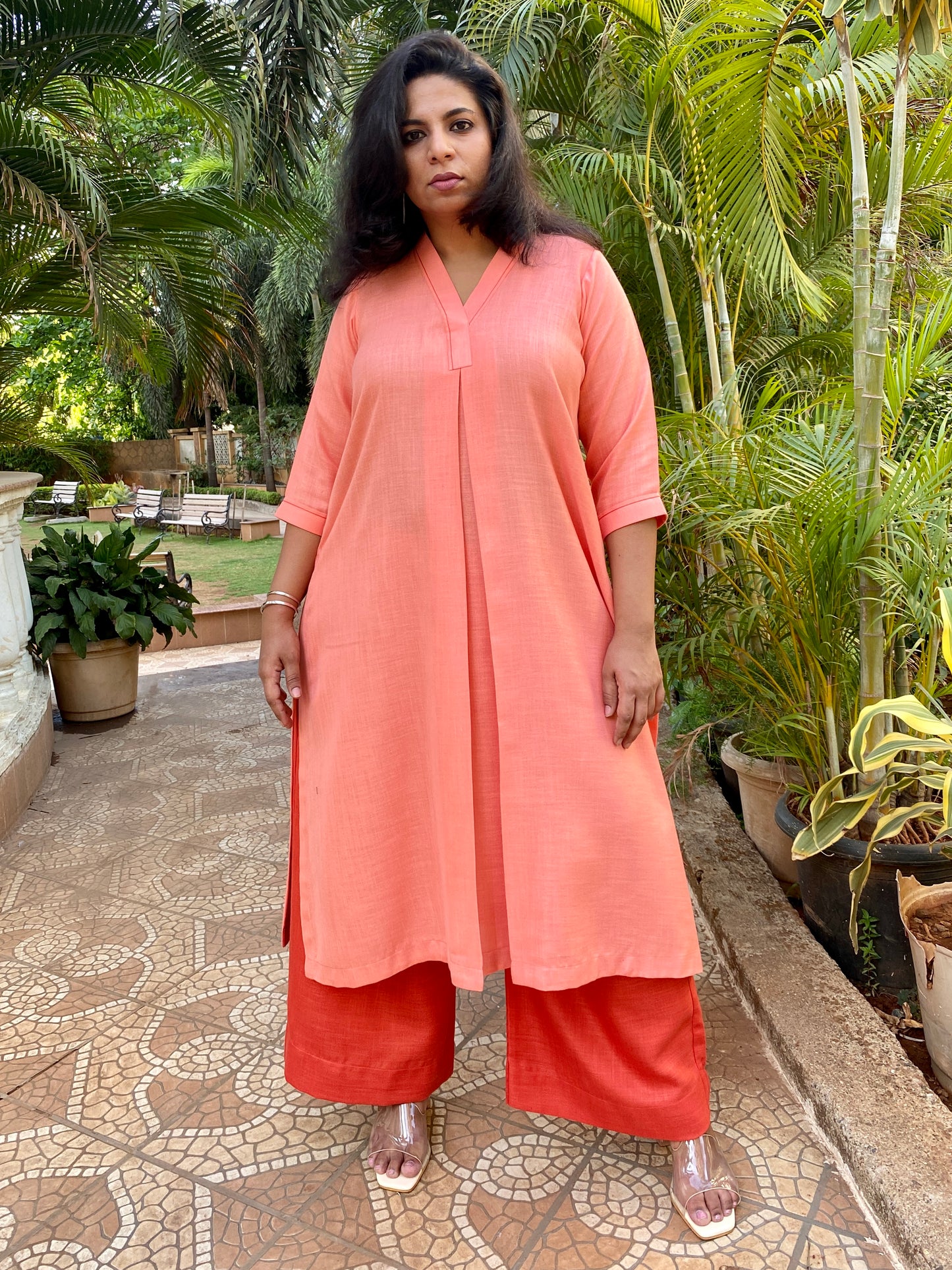 KALA - Pashmina Cotton - KURTA AND PANT SET - ORANGE