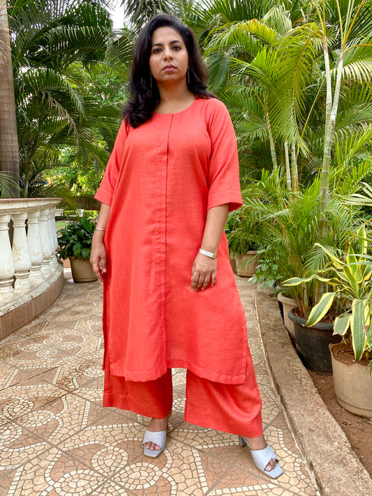 NITARA - Pashmina Cotton - ORANGE - KURTA AND PANT SET