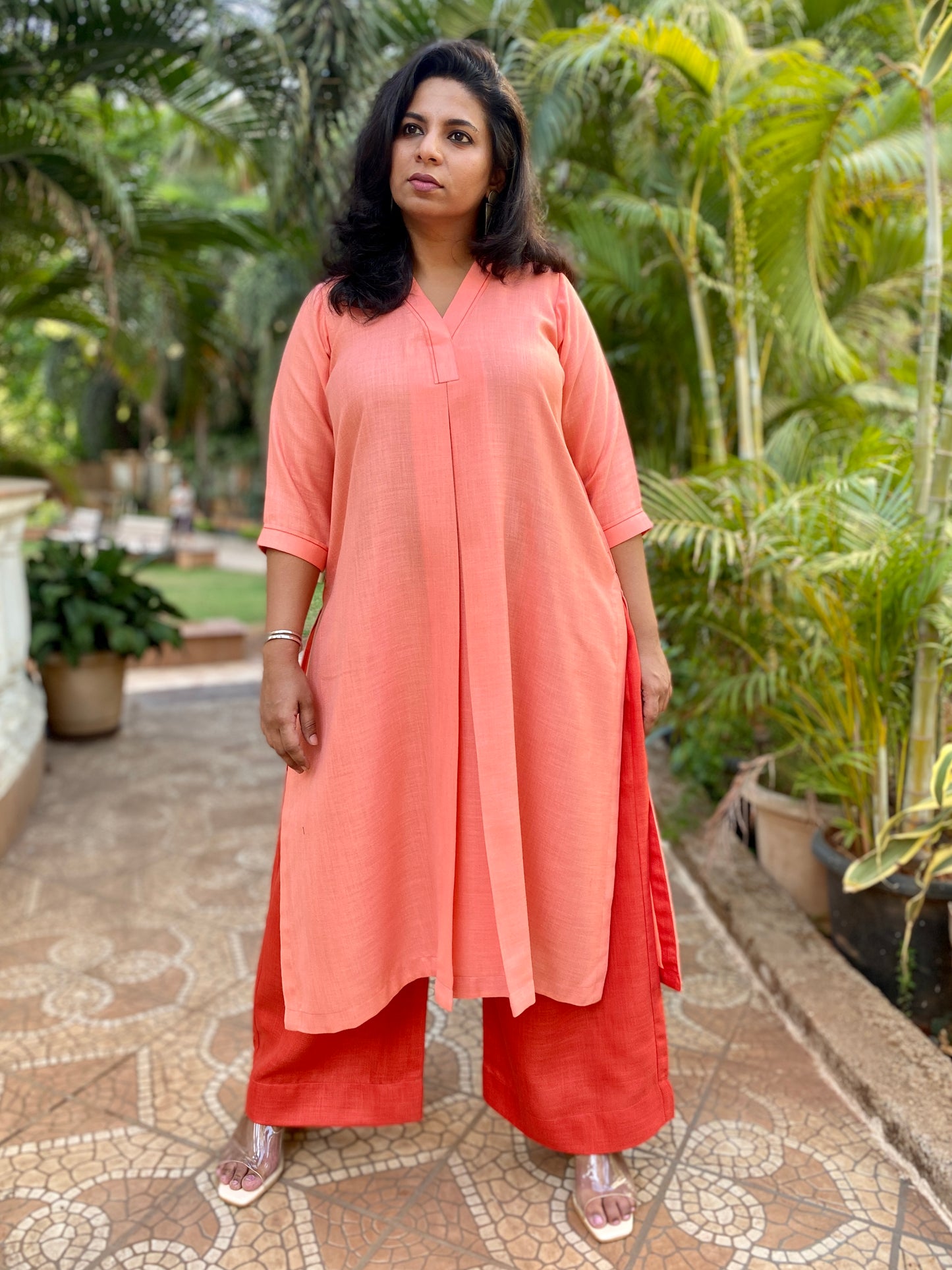 KALA - Pashmina Cotton - KURTA AND PANT SET - ORANGE
