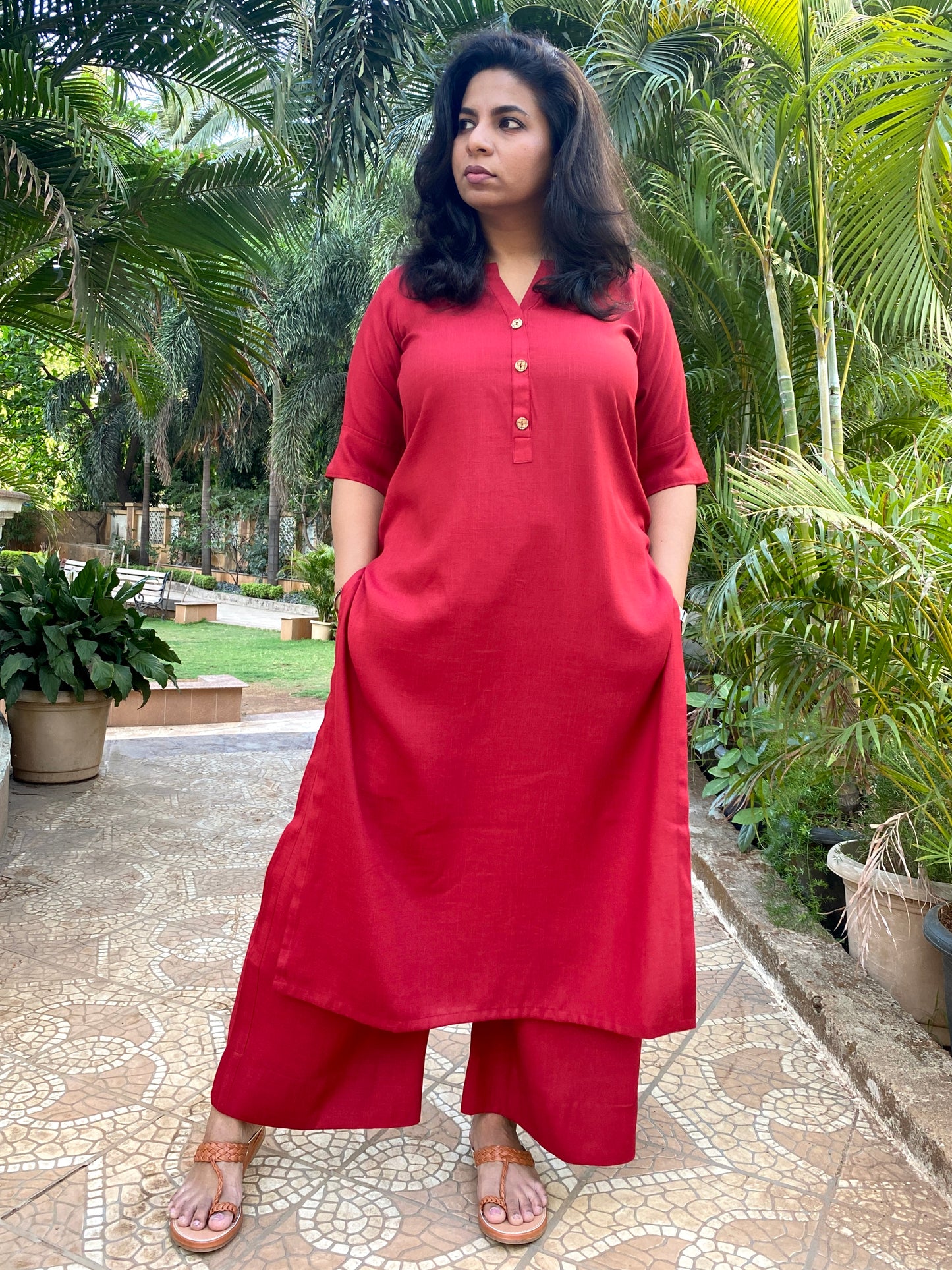 AMMU - KURTA AND PANT SET - Maroon