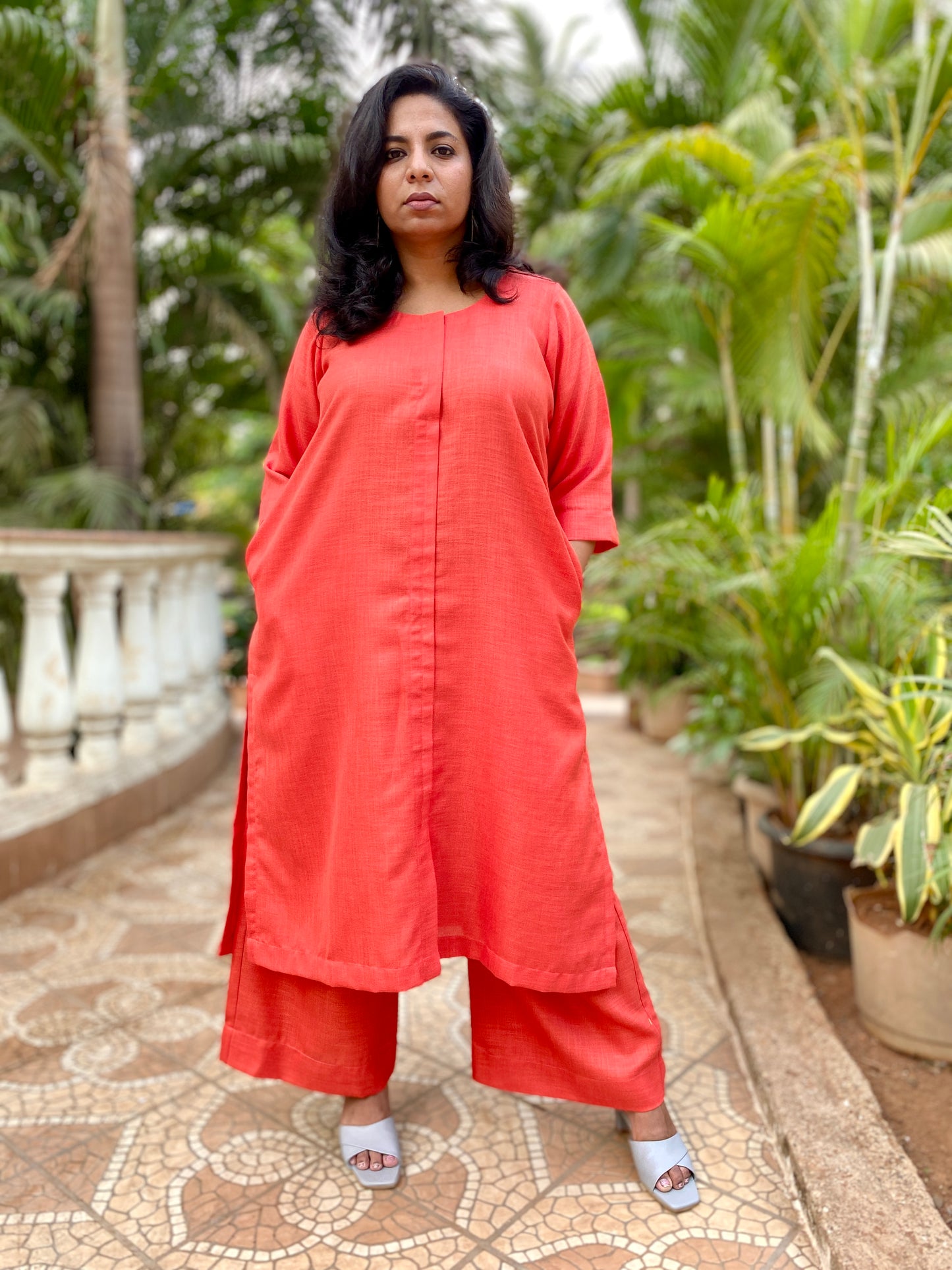 NITARA - Pashmina Cotton - ORANGE - KURTA AND PANT SET