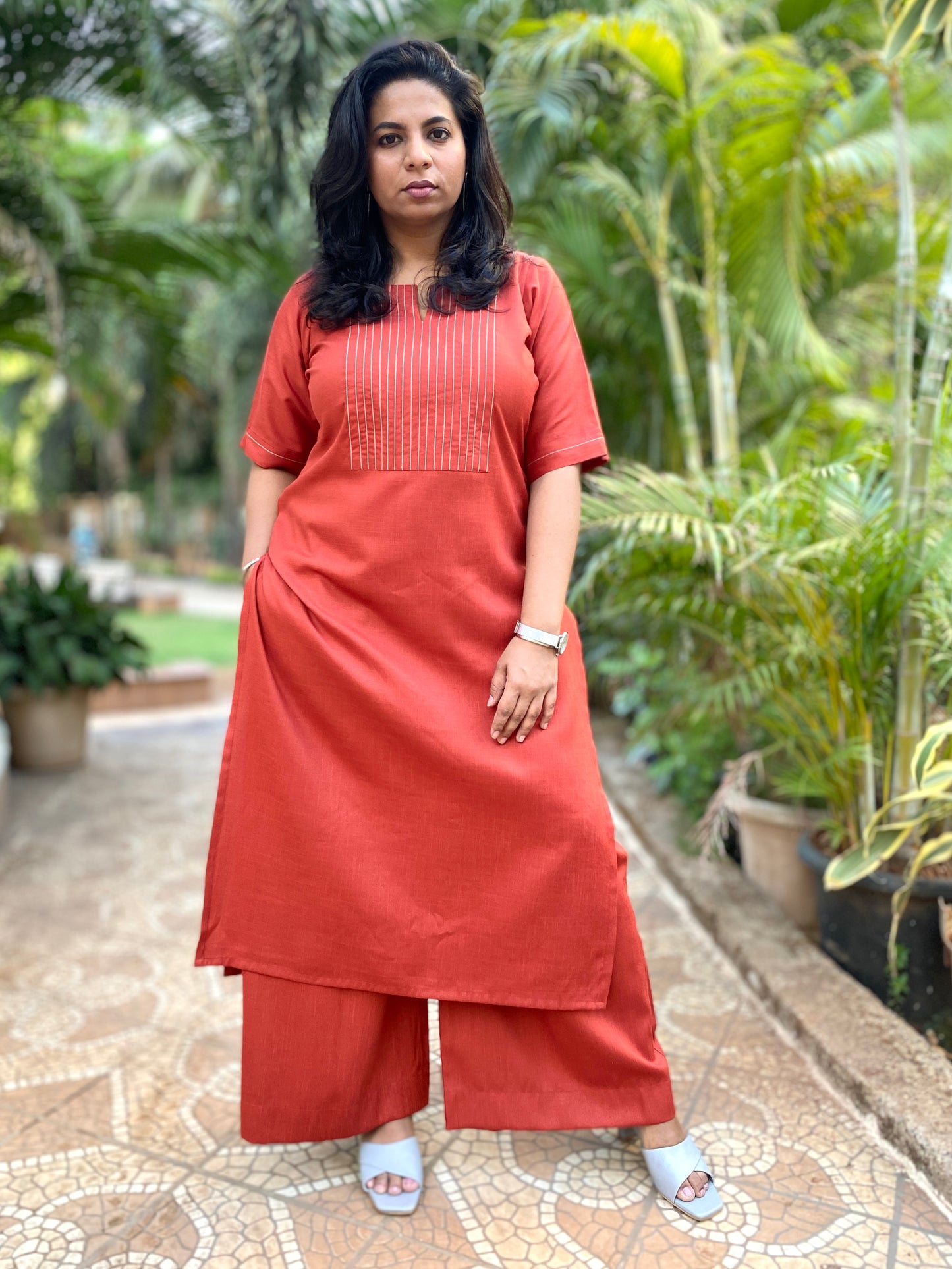 NAINA - ONLY KURTA - RUST ( Thread work )