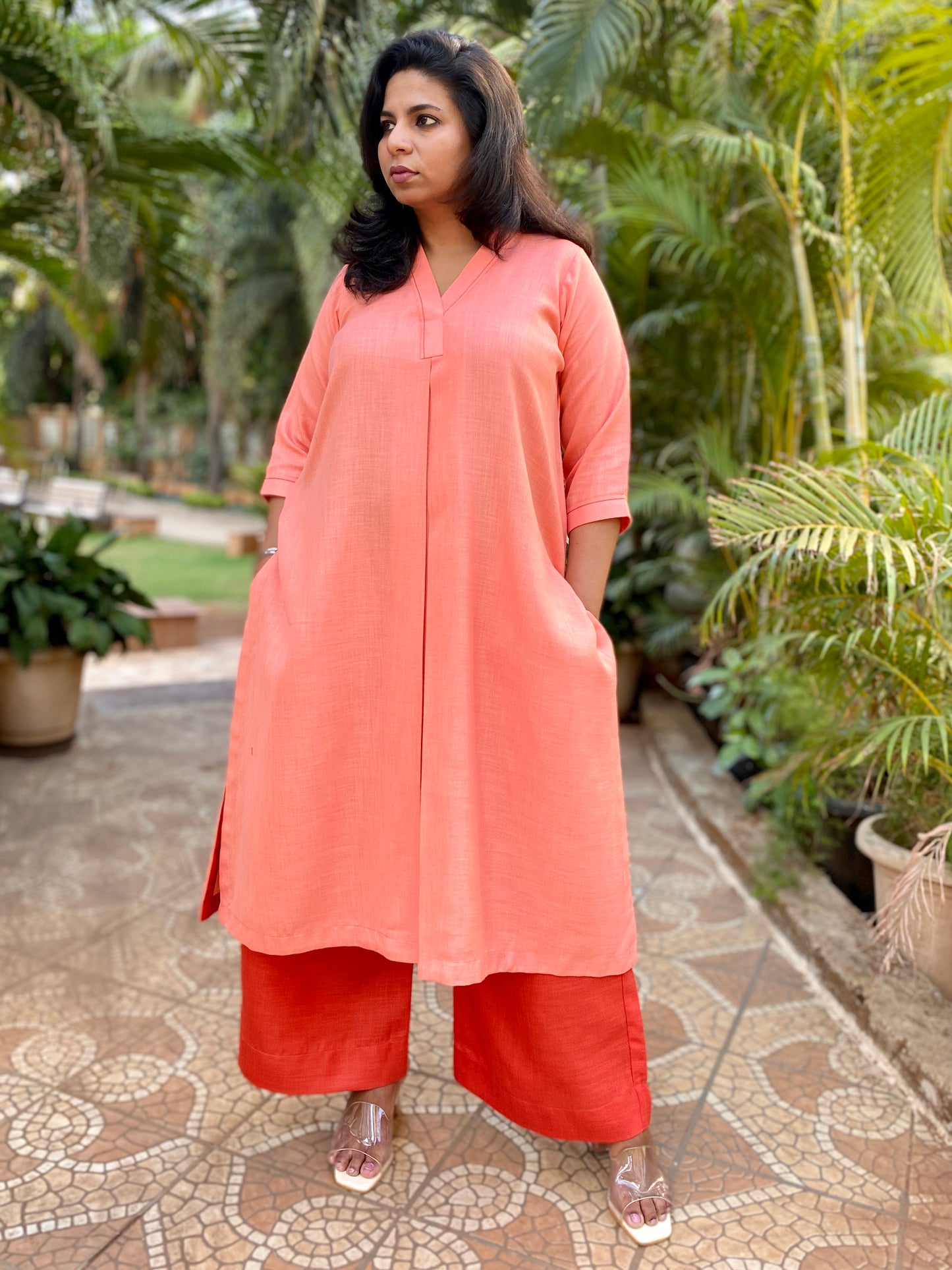 KALA - Pashmina Cotton - KURTA AND PANT SET - ORANGE