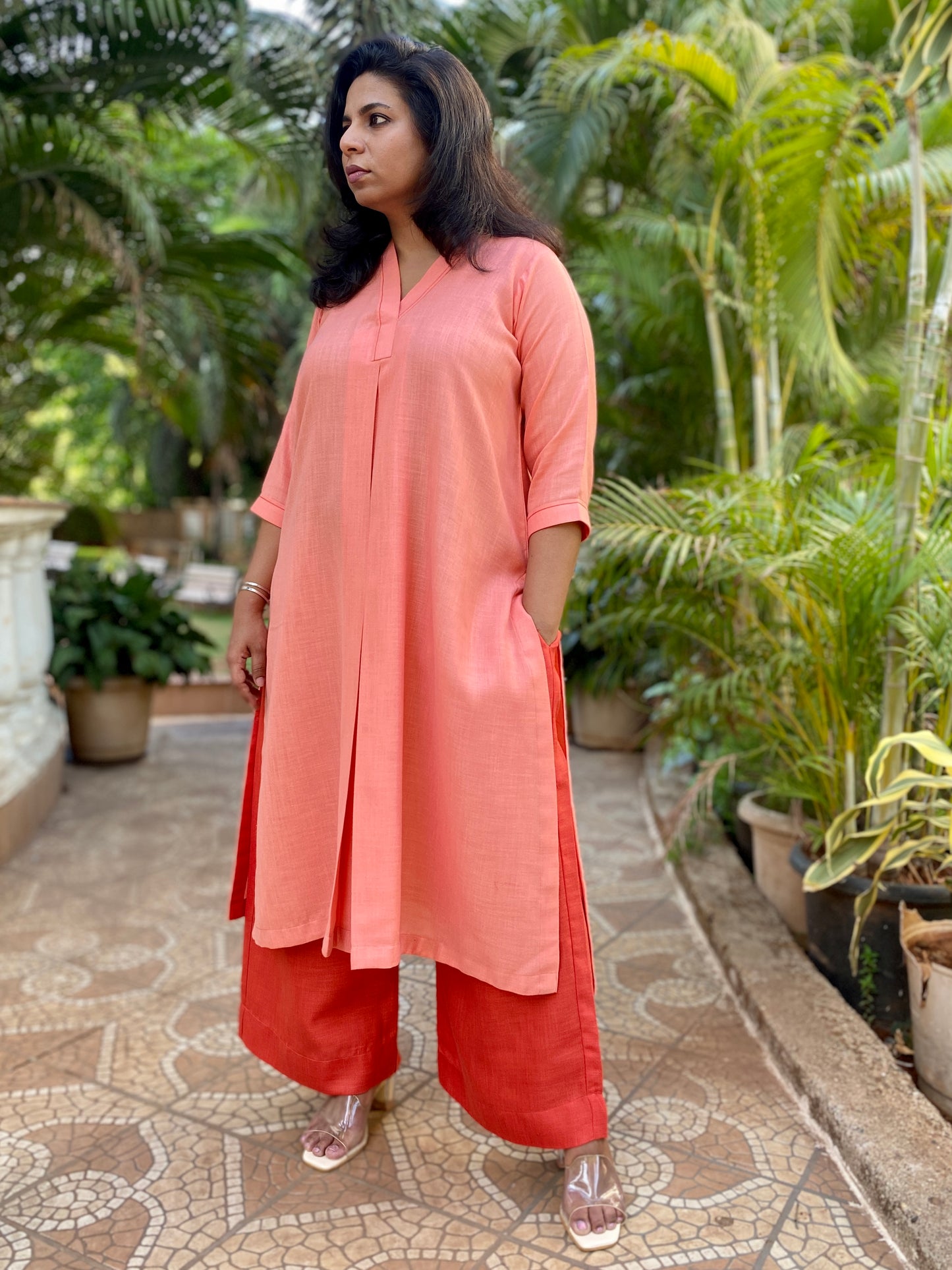 KALA - Pashmina Cotton - KURTA AND PANT SET - ORANGE